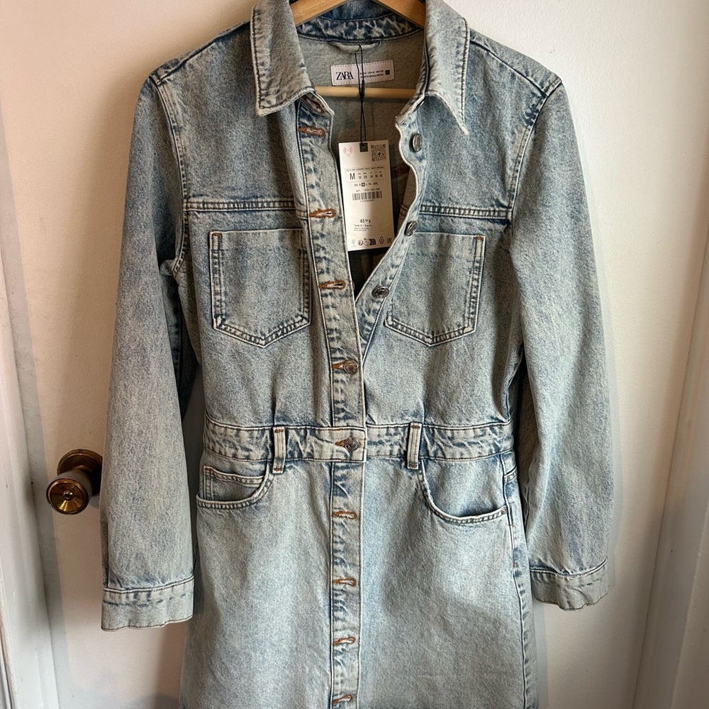 Zara Blue Jean Jacket Longline Denim Coat